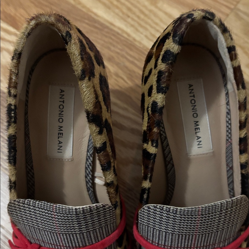 ANTONIO MELANI Leopard Print Block Heel Loafers with Pink Bow - Picture 11 of 11